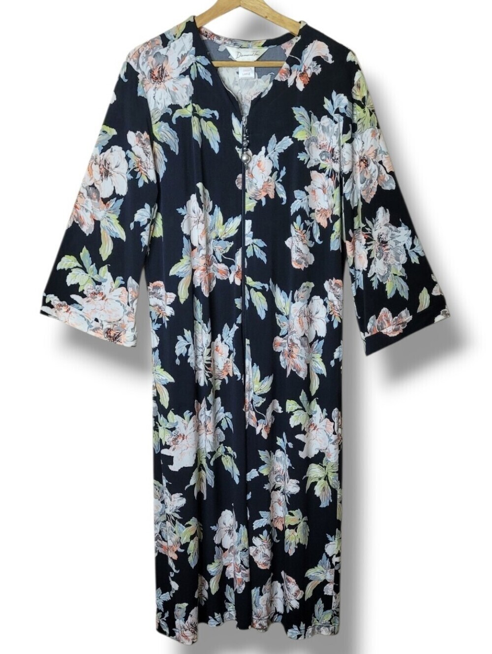 Vintage Diamond Tea Floral Robe Housecoat Pockets Size Large